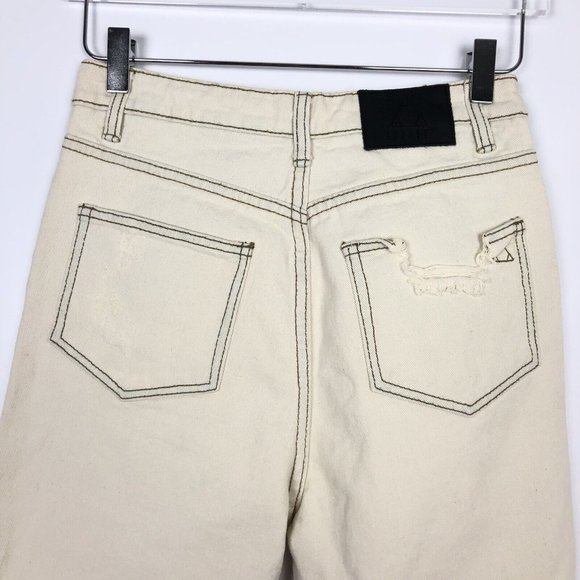 NWOT Unif Sz 25 Cream Off White High Waist Distressed Jeans Tapered Straight Leg - Picture 4 of 7